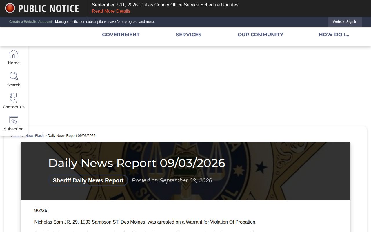 Individual Dallas County Sheriff report with narrative and innocence notice