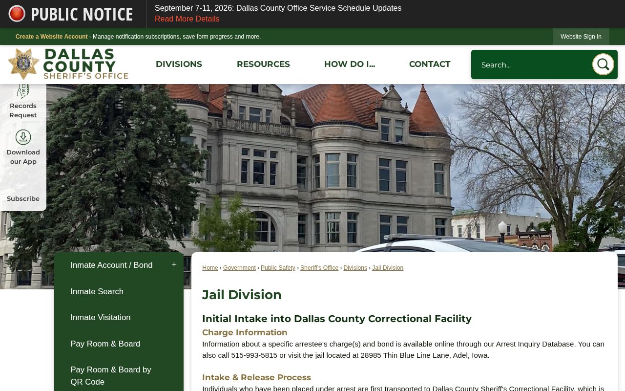 Dallas County Jail Division intake information