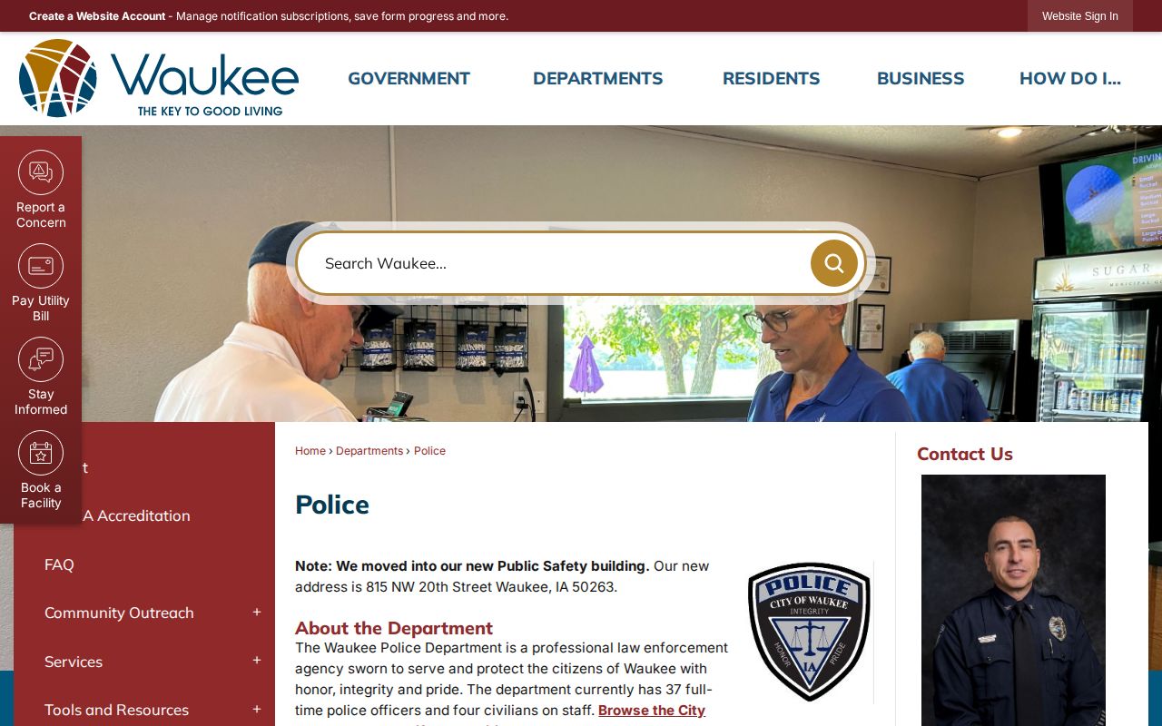 Official Waukee Police webpage with contact and records information