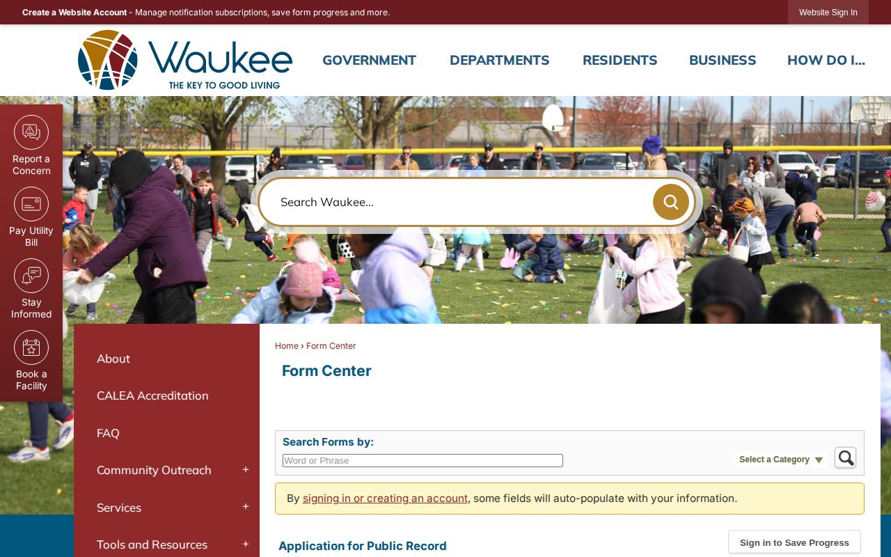 Waukee Police public record application with incident fields